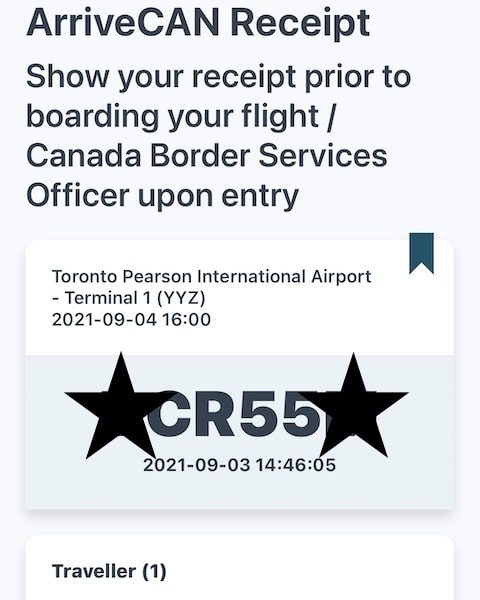 ArriveCAN app receipt