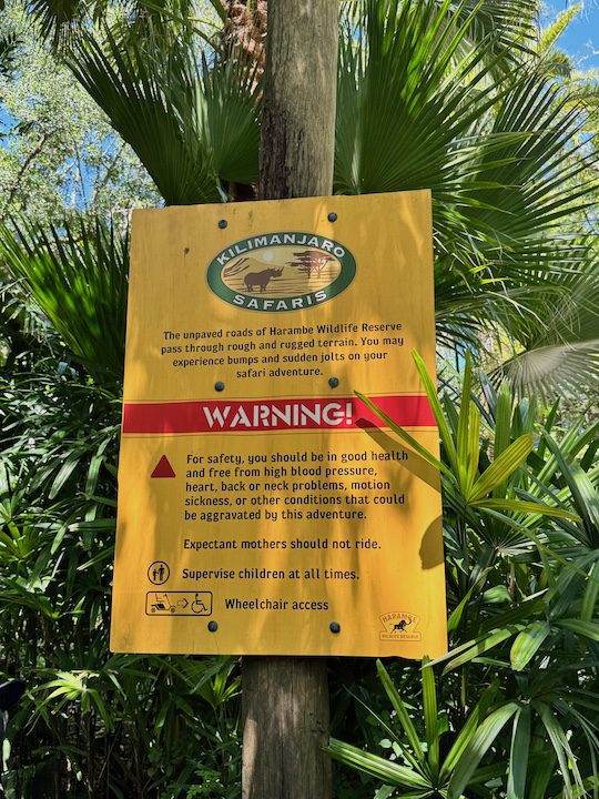 Kilimanjaro Safaris Warning Disney