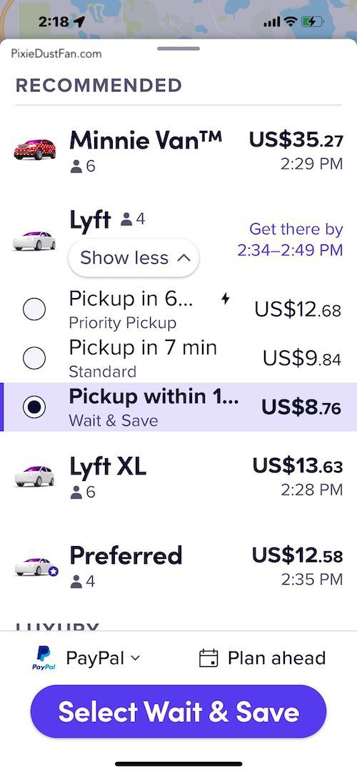 Minnie Van vs Wait And Save Lyft