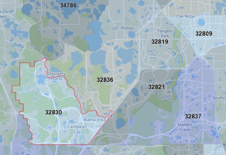 Walt Disney World Map with Zip Codes